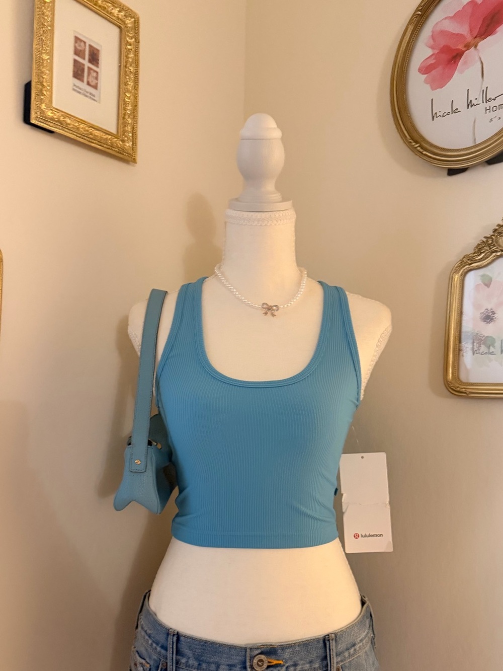 lululemon athletica Teal Ribbed Scoop Crop Tank